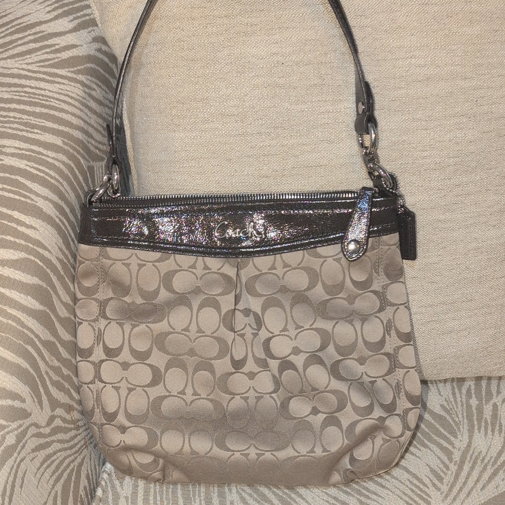 2012 Coach Ashley Signature Khaki Mahogany Brown Signature Shoulder Bag F20111